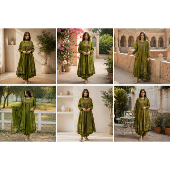 Latest Peacock bandhani print Designer suit set Green