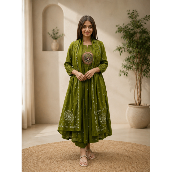 Latest Peacock bandhani print Designer suit set Green
