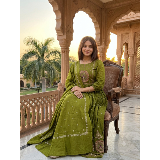 Latest Peacock bandhani print Designer suit set Green