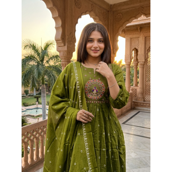 Latest Peacock bandhani print Designer suit set Green