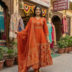 Beautiful New Anarkali dress/gown with pant & Beautiful Dupatta for festive  occasion Orange