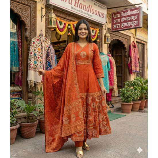 Beautiful New Anarkali dress/gown with pant & Beautiful Dupatta for festive  occasion Orange
