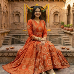 Beautiful New Anarkali dress/gown with pant & Beautiful Dupatta for festive  occasion Orange