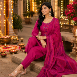 Festive/party wear Kurta & Trouser With Dupatta for Women Pink