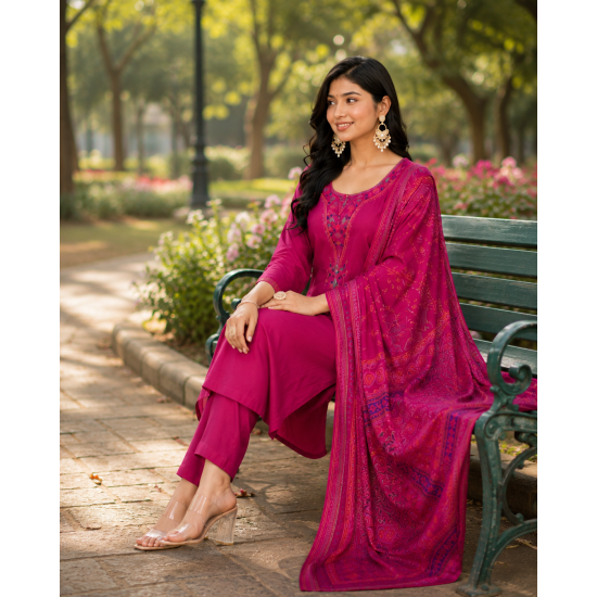 Festive/party wear Kurta & Trouser With Dupatta for Women Pink