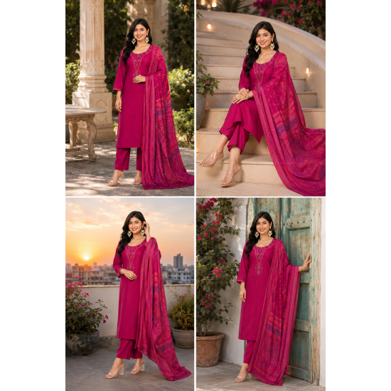 Festive/party wear Kurta & Trouser With Dupatta for Women Pink