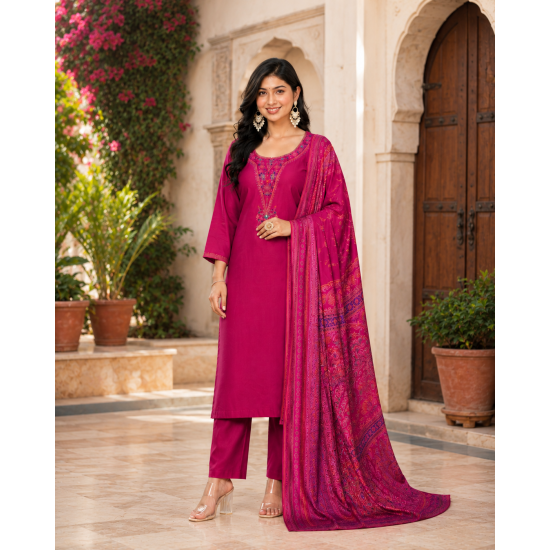 Festive/party wear Kurta & Trouser With Dupatta for Women Pink