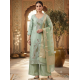 Roman silk blend pattern kurta with lining & paired with palazzo and a delicately embellished dupatta Pista