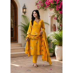Enjoy Your Festival & wedding with Our Beautiful 3pc suit set with chiffon dupatta with beautiful design Yellow