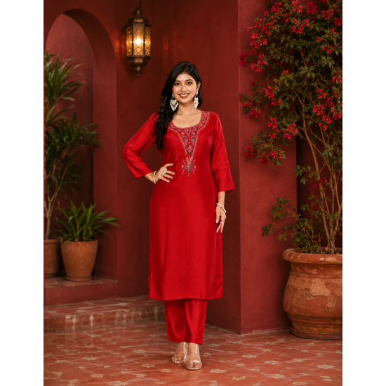 Festive/party wear Kurta & Trouser With Dupatta for Women Red