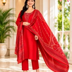 Festive/party wear Kurta & Trouser With Dupatta for Women Red