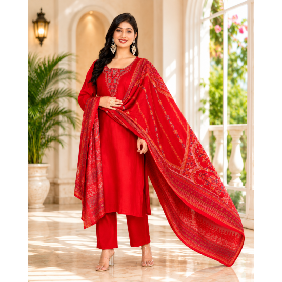 Festive/party wear Kurta & Trouser With Dupatta for Women Red