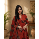 Frock style kurta with side Dori attached heavy tassel with pattern pant & dupatta Rust