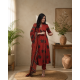 Frock style kurta with side Dori attached heavy tassel with pattern pant & dupatta Rust