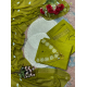 DESIGNER SUIT SET WITH EMBROIDERY WORK AND KODI LATKAN OLIVE GREEN