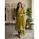 DESIGNER SUIT SET WITH EMBROIDERY WORK AND KODI LATKAN OLIVE GREEN