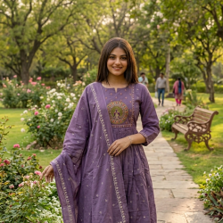 Latest Peacock bandhej print Designer suit set Violet