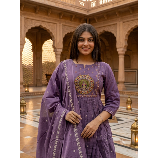 Latest Peacock bandhej print Designer suit set Violet