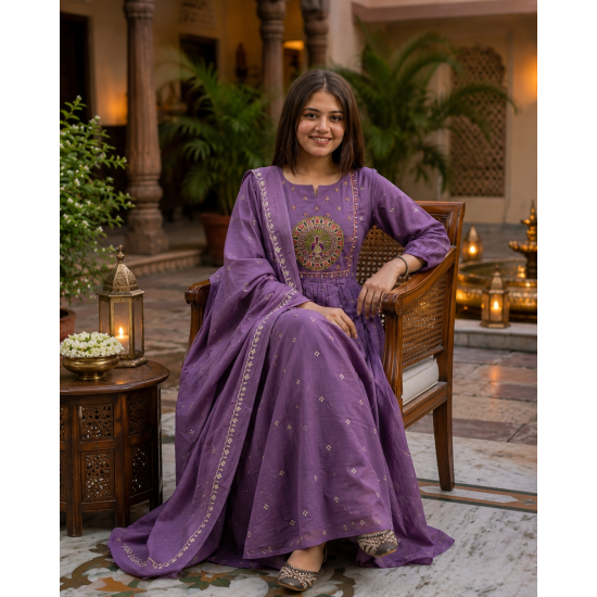 Latest Peacock bandhej print Designer suit set Violet