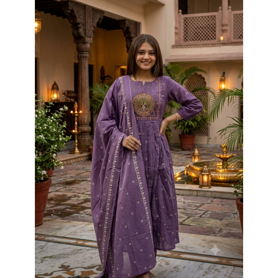 Latest Peacock bandhej print Designer suit set Violet