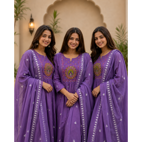 Latest Peacock bandhej print Designer suit set Violet