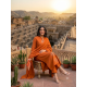 Abstract cotton 3 Piece set for work & casual wear floral on kurta & slit with highlights and beautiful placed dupatta Rust