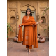 Abstract cotton 3 Piece set for work & casual wear floral on kurta & slit with highlights and beautiful placed dupatta Rust