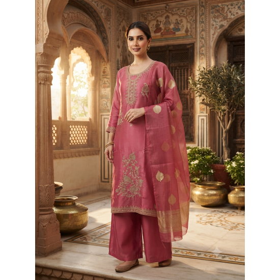 Glass chiffon trending fabric With glossy finish Pink