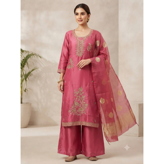 Glass chiffon trending fabric With glossy finish Pink