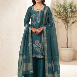 Heavy beads work Roman silk With glossy finish  & premium look color Teal