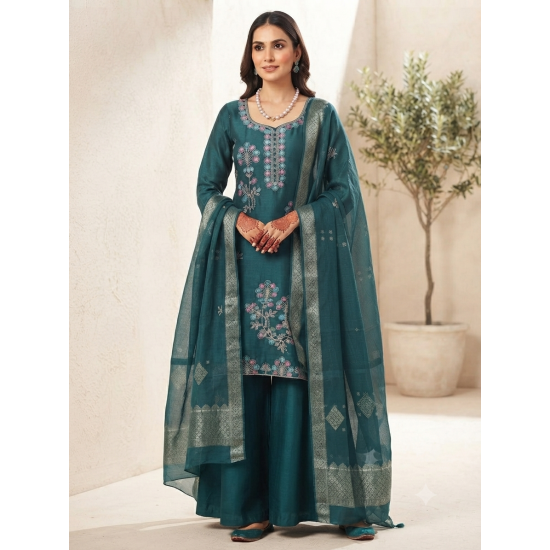Heavy beads work Roman silk With glossy finish  & premium look color Teal