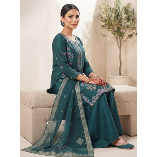 Heavy beads work Roman silk With glossy finish  & premium look color Teal