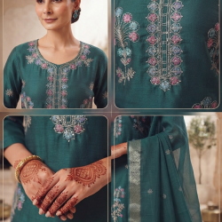 Heavy beads work Roman silk With glossy finish  & premium look color Teal