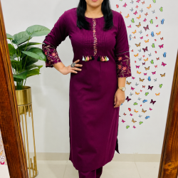 New Launch khadi cotton fabric straight kurta with pant set for work/casual wear Violet