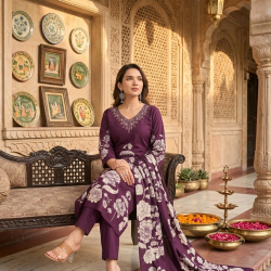 Kurta with V neck and beautifully design on neck in rayon silk fabric Violet