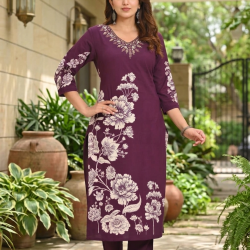 Kurta with V neck and beautifully design on neck in rayon silk fabric Violet