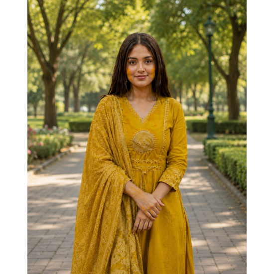 Beautiful New Anarkali dress/gown with pant & Beautiful Dupatta for festive occasion Yellow