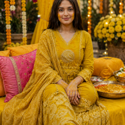 Beautiful New Anarkali dress/gown with pant & Beautiful Dupatta for festive occasion Yellow
