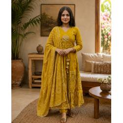 Beautiful New Anarkali dress/gown with pant & Beautiful Dupatta for festive occasion Yellow