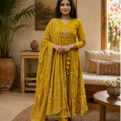 Beautiful New Anarkali dress/gown with pant & Beautiful Dupatta for festive occasion Yellow