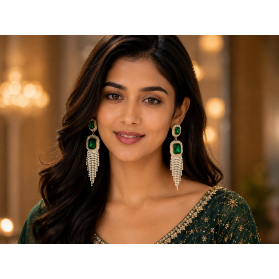 American Diamond(AD) Earrings Cubic Alloy Drops & Danglers - Green