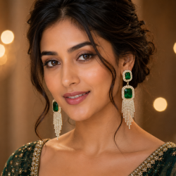 American Diamond(AD) Earrings Cubic Alloy Drops & Danglers - Green