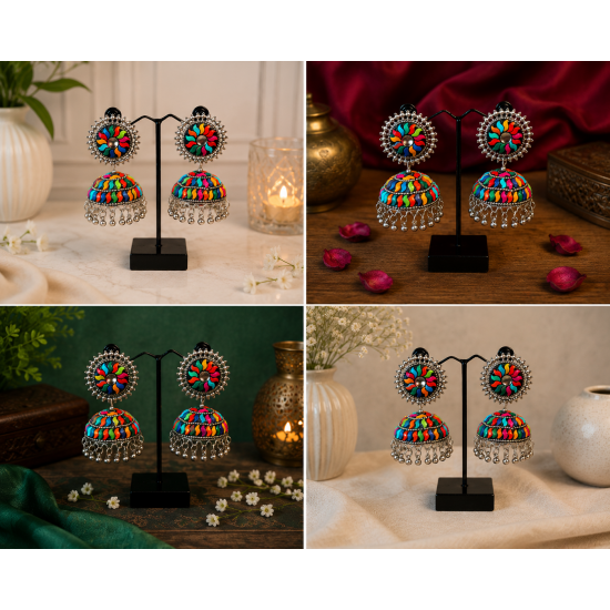 Traditional Indian Alloy Jhumki Earring-Multicolor