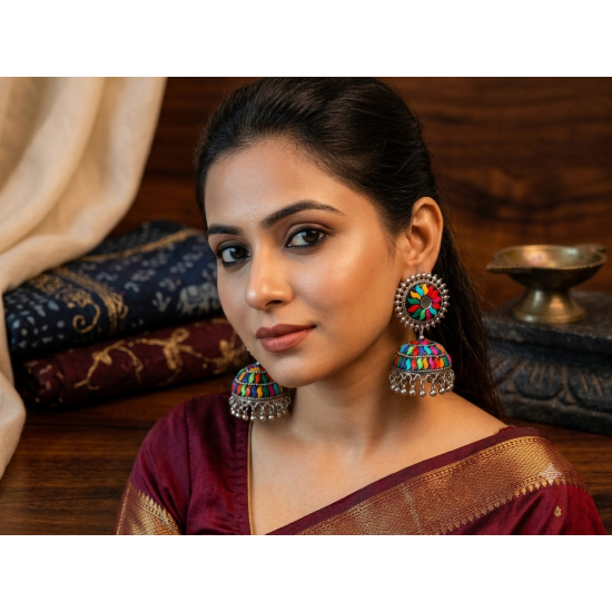 Traditional Indian Alloy Jhumki Earring-Multicolor