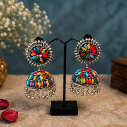 Traditional Indian Alloy Jhumki Earring-Multicolor