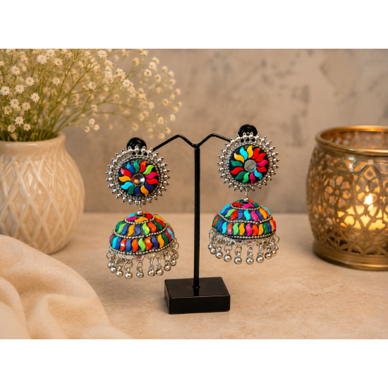 Traditional Indian Alloy Jhumki Earring-Multicolor