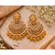 Traditional Gold Plated Kundan Pearl Earrings-Yellow