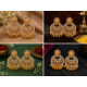 Traditional Gold Plated Kundan Pearl Earrings-Yellow
