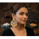 Traditional Gold Plated Kundan Pearl Earrings-Yellow