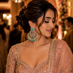 Traditional Gold Plated Kundan Pearl Earrings-Aqua